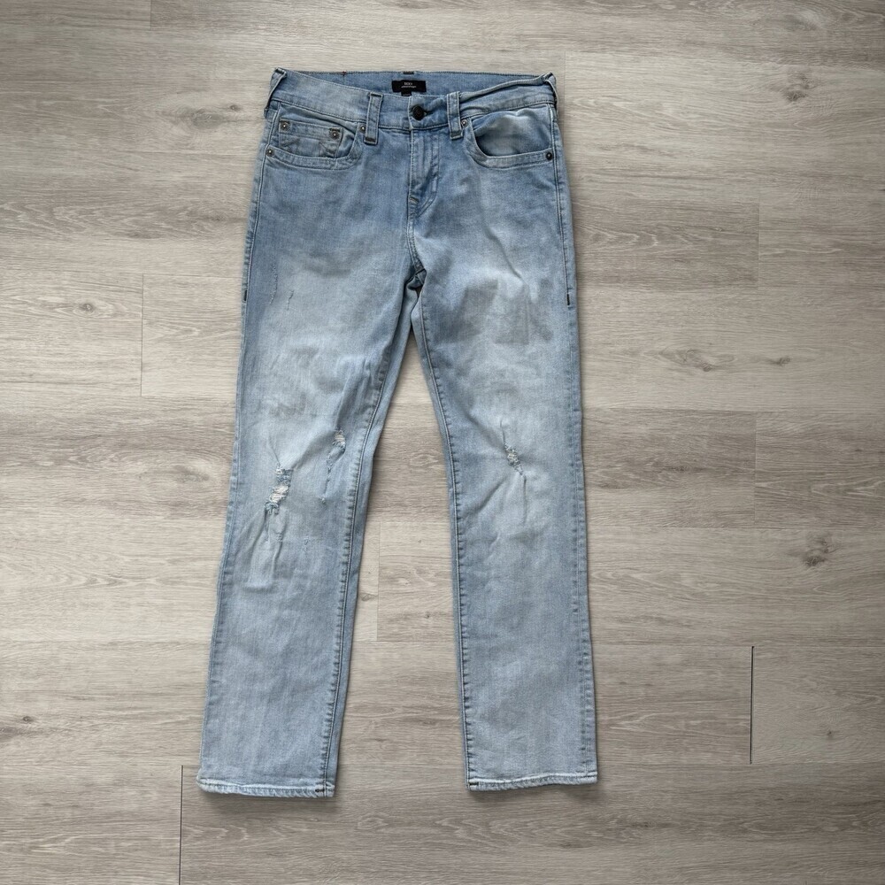 True Religion RICKY Jeans Relaxed Straight Distressed Men's Size 32 Light Wash - Picture 1 of 16